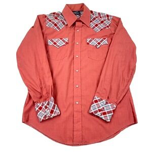 Vintage Champion Western Shirt Men Large Pearl Snap Button Plaid Cowboy 70s 80s
